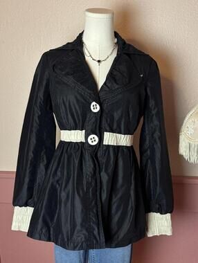 baby phat y2k rain coat black white sz small button zip pockets 2000s